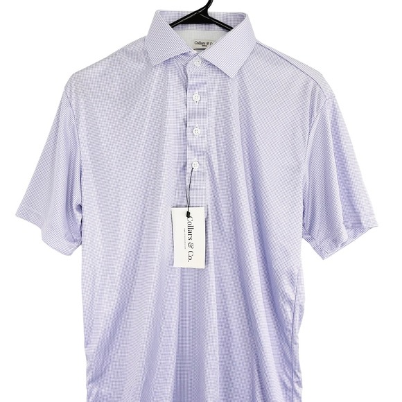 Collars & Co. Other - NEW Collars & Co Men's Medium Dress Collar Polo Purple Micro Check Short Sleeve